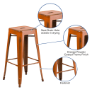 Flash Furniture ET-BT3503-30-OR-GG Backless Bar Stool w/ Metal Seat, Distressed Orange thumbnail 3