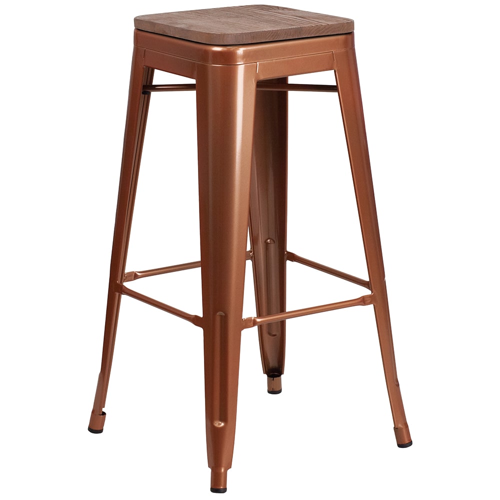 Flash Furniture ET-BT3503-30-POC-WD-GG Backless Bar Stool w/ Wood Seat, Copper