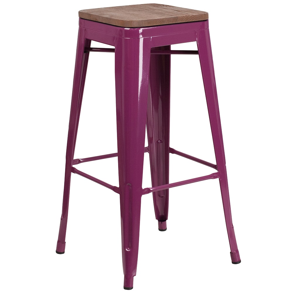 Flash Furniture ET-BT3503-30-PUR-WD-GG Backless Bar Stool w/ Wood Seat, Purple