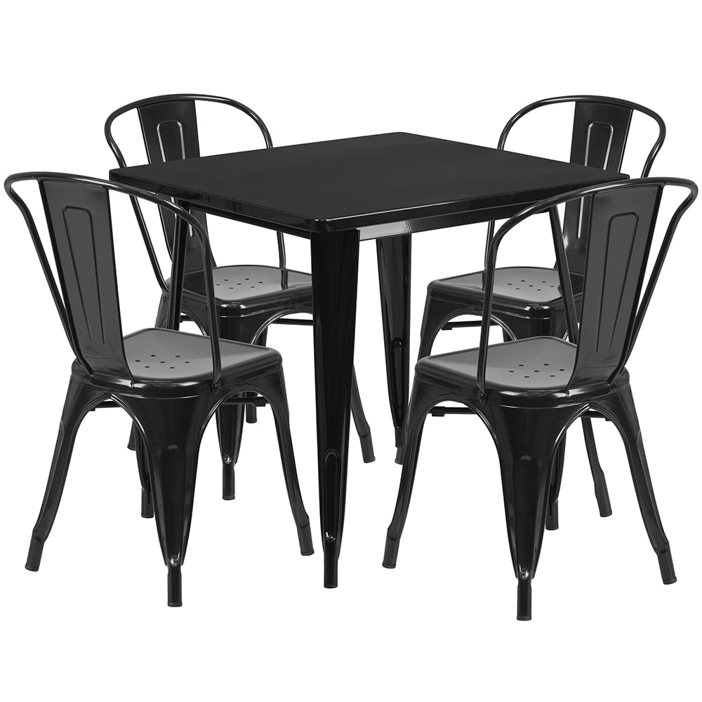 Flash Furniture ET-CT002-4-30-BK-GG 31 1/2" Square Table & (4) Chair Set - Steel, Black