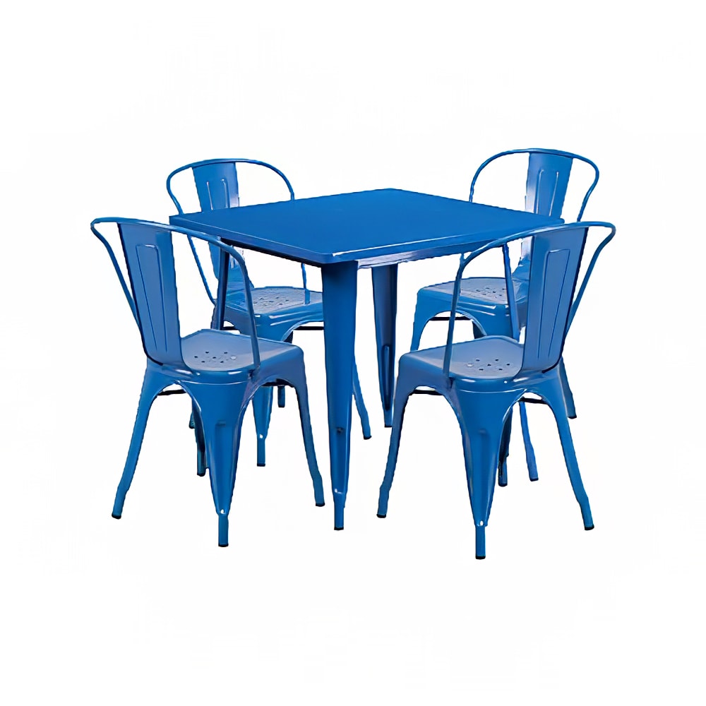 Flash Furniture ET-CT002-4-30-BL-GG 31 1/2" Square Table & (4) Chair Set - Steel, Blue