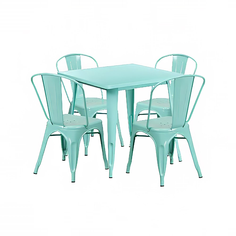 Flash Furniture ET-CT002-4-30-MINT-GG 31 1/2" Square Table & (4) Chair Set - Steel, Mint