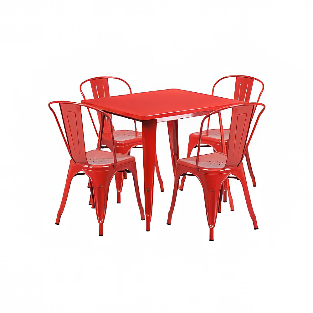 Flash Furniture ET-CT002-4-30-RED-GG 31 1/2" Square Table & (4) Chair Set - Steel, Red