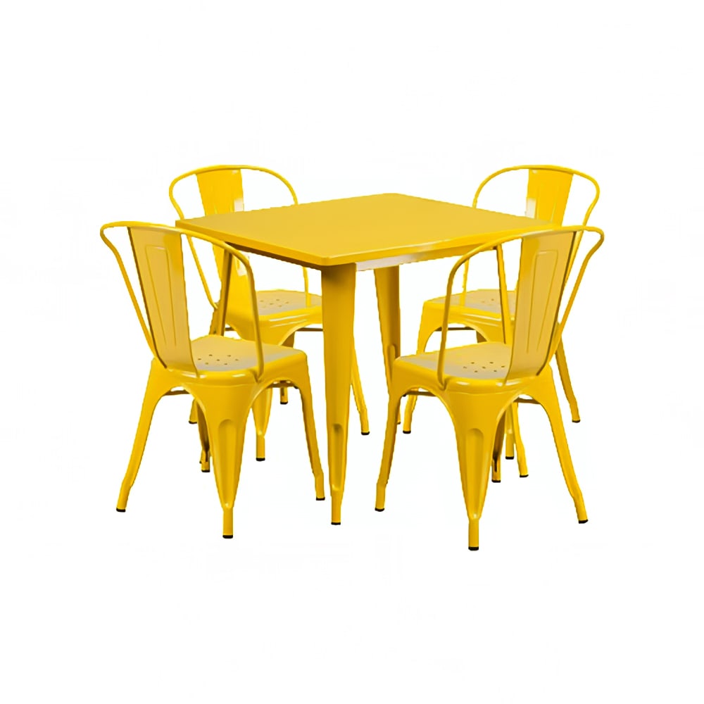 Flash Furniture ET-CT002-4-30-YL-GG 31 1/2" Square Table & (4) Chair Set - Steel, Yellow