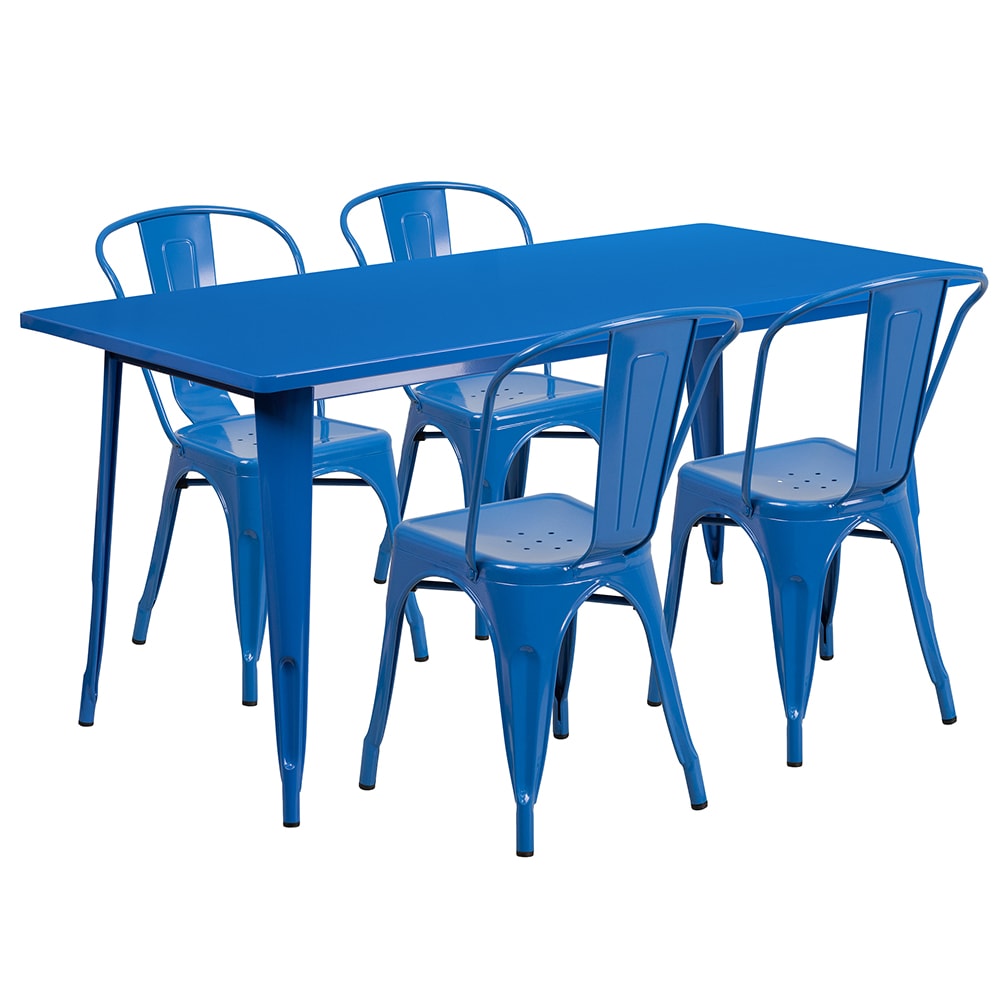 Flash Furniture ET-CT005-4-30-BL-GG Rectangular Table & (4) Chair Set - 63"W x 31 1/2"D x 29 1/2"H, Steel, Blue