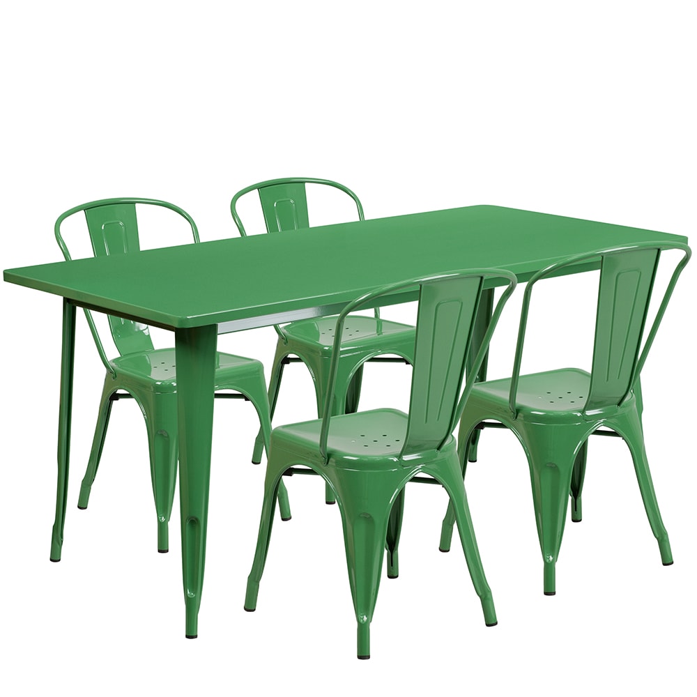 Flash Furniture ET-CT005-4-30-GN-GG Rectangular Table & (4) Chair Set - 63"W x 31 1/2"D x 29 1/2"H, Steel, Green