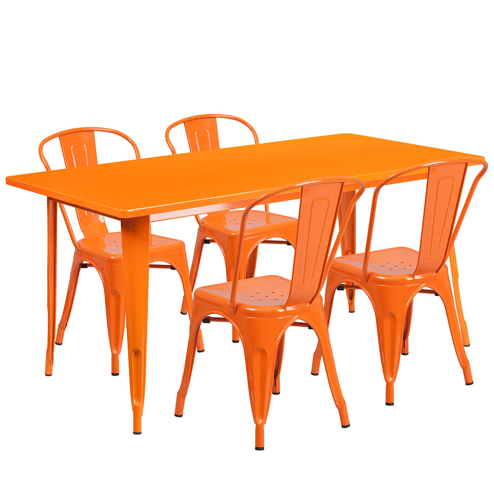 Flash Furniture ET-CT005-4-30-OR-GG Rectangular Table & (4) Chair Set - 63"W x 31 1/2"D x 29 1/2"H, Steel, Orange