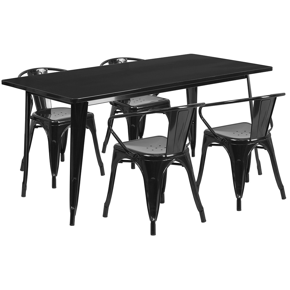 Flash Furniture ET-CT005-4-70-BK-GG Rectangular Table & (4) Chair Set - 63"W x 31 1/2"D x 29 1/2"H, Steel, Black