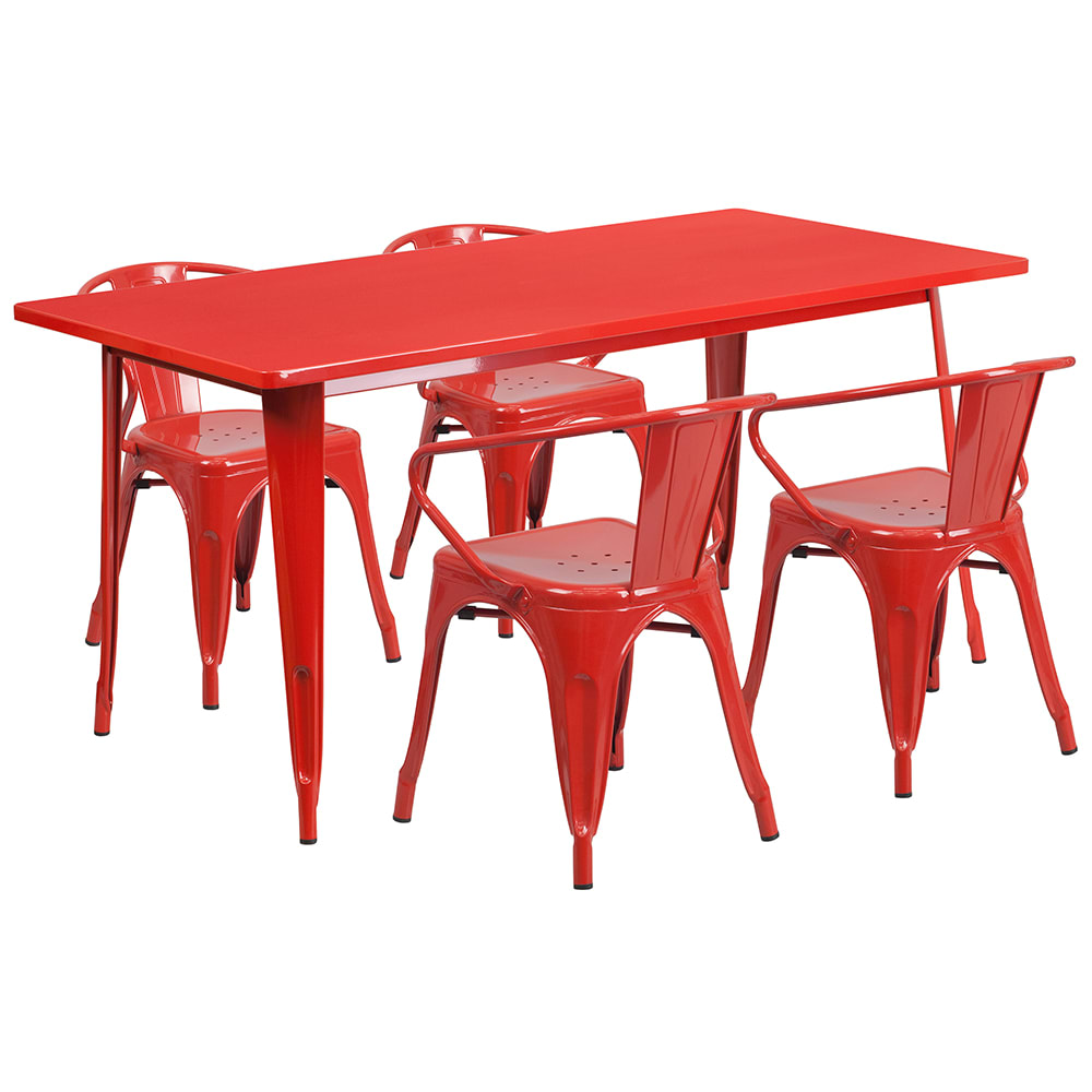Flash Furniture ET-CT005-4-70-RED-GG Rectangular Table & (4) Chair Set - 63"W x 31 1/2"D x 29 1/2"H, Steel, Red