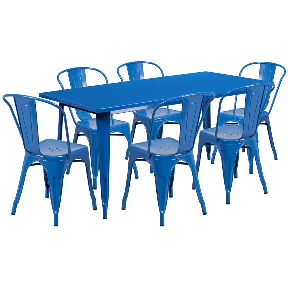 Flash Furniture ET-CT005-6-30-BL-GG Rectangular Table & (6) Chair Set - 63"W x 31 1/2"D x 29 1/2"H, Steel, Blue