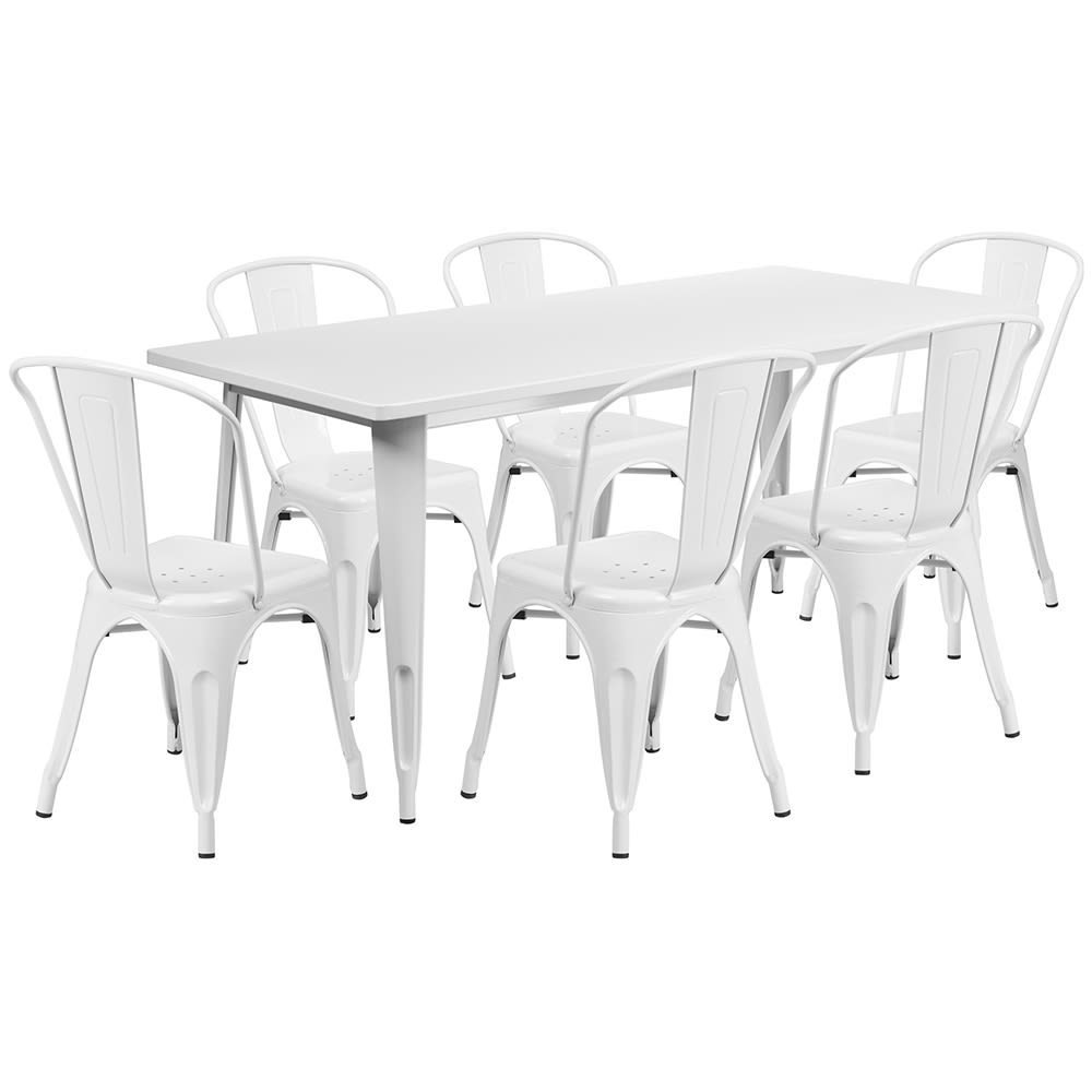 Flash Furniture ET-CT005-6-30-WH-GG Rectangular Table & (6) Chair Set - 63"W x 31 1/2"D x 29 1/2"H, Steel, White