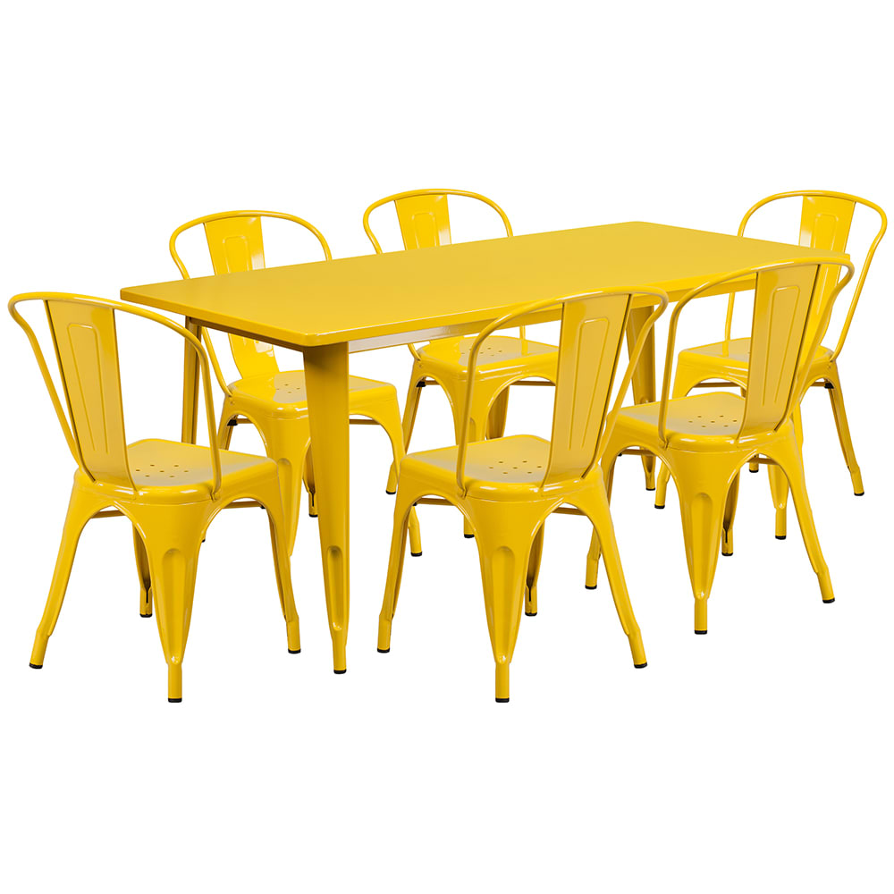Flash Furniture ET-CT005-6-30-YL-GG Rectangular Table & (6) Chair Set - 63"W x 31 1/2"D x 29 1/2"H, Steel, Yellow