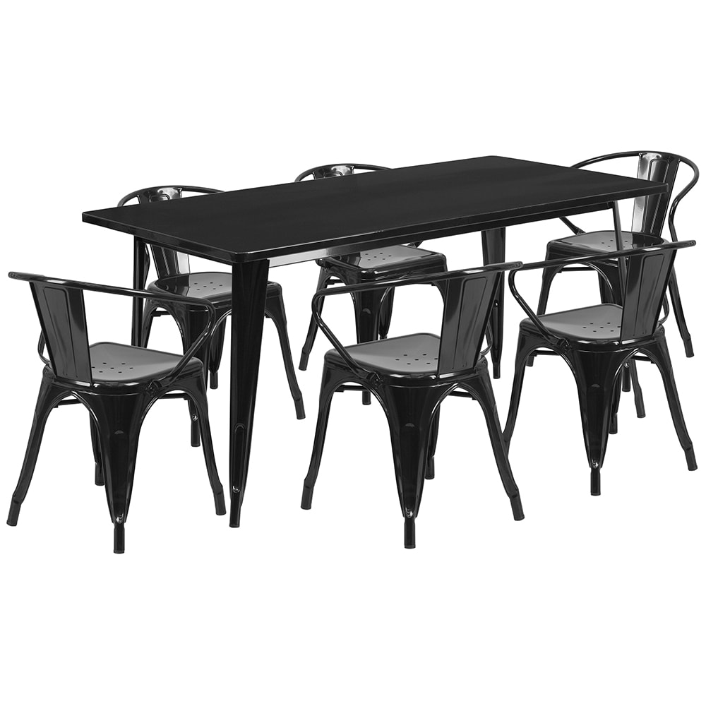 Flash Furniture ET-CT005-6-70-BK-GG Rectangular Table & (6) Chair Set - 63"W x 31 1/2"D x 29 1/2"H, Steel, Black