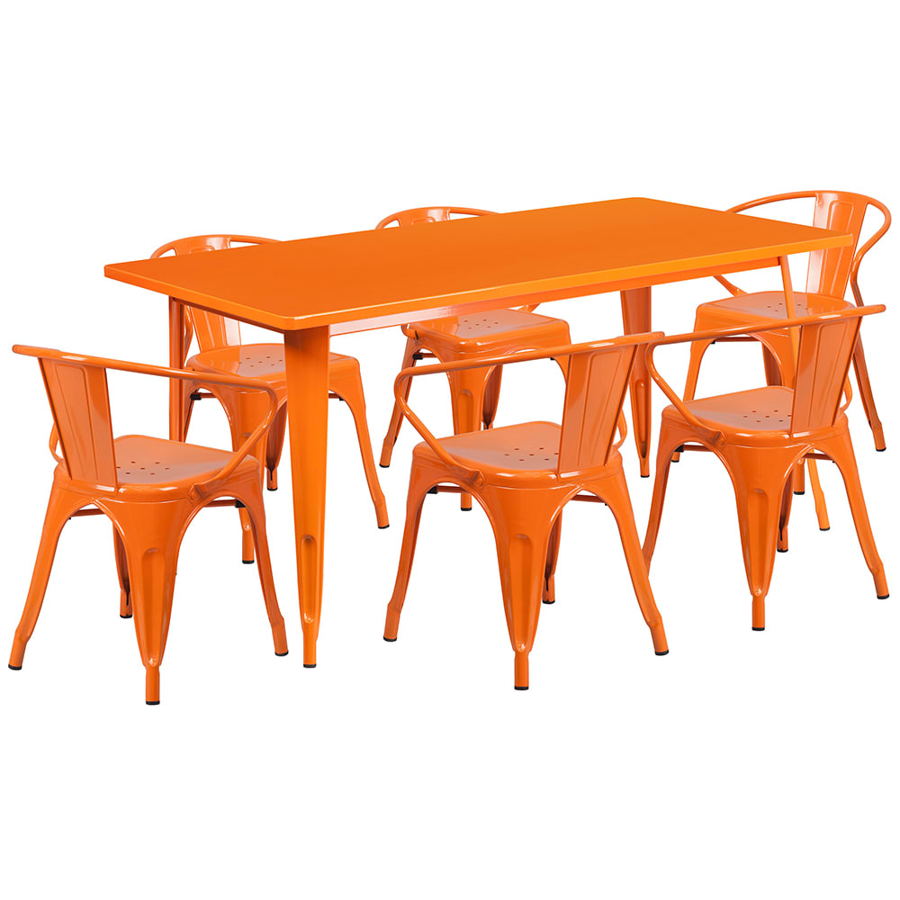 Flash Furniture ET-CT005-6-70-OR-GG Rectangular Table & (6) Chair Set - 63"W x 31 1/2"D x 29 1/2"H, Steel, Orange