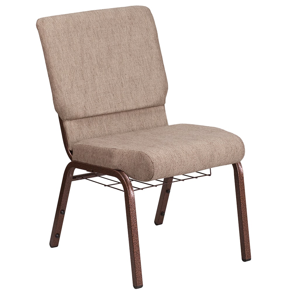 Flash Furniture FD-CH02185-CV-BGE1-BAS-GG Stacking Church Chair w/ Beige Fabric Back & Seat - Steel Frame, Copper Vein