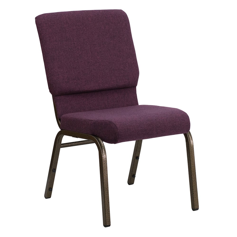 Flash Furniture FD-CH02185-GV-005-GG Stacking Church Chair w/ Plum Fabric Back & Seat - Steel Frame, Gold Vein