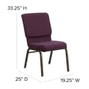 Flash Furniture FD-CH02185-GV-005-GG Stacking Church Chair w/ Plum Fabric Back & Seat - Steel Frame, Gold Vein thumbnail 2