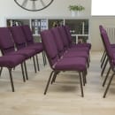 Flash Furniture FD-CH02185-GV-005-GG Stacking Church Chair w/ Plum Fabric Back & Seat - Steel Frame, Gold Vein thumbnail 9