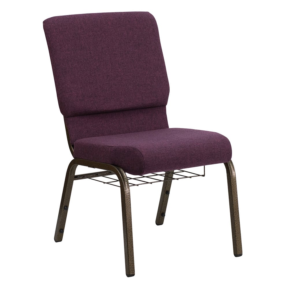 Flash Furniture FD-CH02185-GV-005-BAS-GG Stacking Church Chair w/ Plum Fabric Back & Seat - Steel Frame, Gold Vein