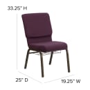 Flash Furniture FD-CH02185-GV-005-BAS-GG Stacking Church Chair w/ Plum Fabric Back & Seat - Steel Frame, Gold Vein thumbnail 3