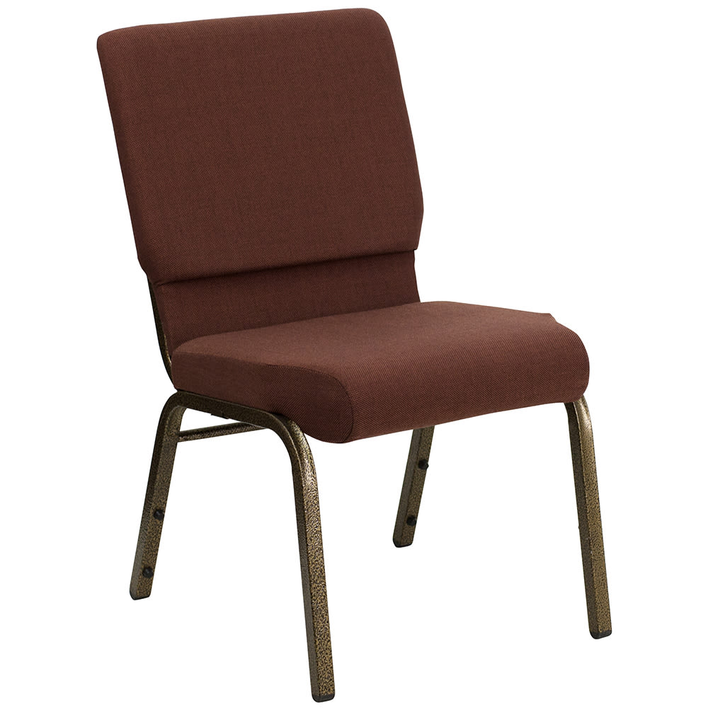 Flash Furniture FD-CH02185-GV-10355-GG Stacking Church Chair w/ Brown Fabric Back & Seat - Steel Frame, Gold Vein