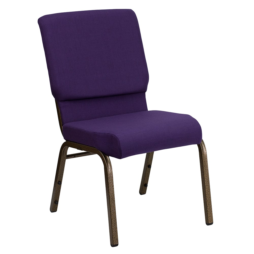 Flash Furniture FD-CH02185-GV-ROY-GG Stacking Church Chair w/ Royal Purple Fabric Back & Seat - Steel Frame, Gold Vein