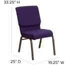 Flash Furniture FD-CH02185-GV-ROY-GG Stacking Church Chair w/ Royal Purple Fabric Back & Seat - Steel Frame, Gold Vein thumbnail 2
