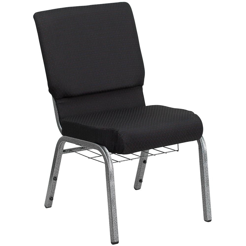 Flash Furniture FD-CH02185-SV-JP02-BAS-GG Stacking Church Chair w/ Black Patterned Fabric Back & Seat - Steel Frame, Silver Vein