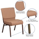 Flash Furniture FD-CH0221-4-CV-BN-GG Extra Wide Stacking Church Chair w/ Caramel Fabric Back & Seat - Steel Frame, Copper Vein thumbnail 6
