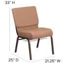 Flash Furniture FD-CH0221-4-CV-BN-BAS-GG Extra Wide Stacking Church Chair w/ Caramel Fabric Back & Seat - Steel Frame, Copper Vein thumbnail 2