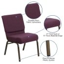 Flash Furniture FD-CH0221-4-GV-005-GG Extra Wide Stacking Church Chair w/ Plum Fabric Back & Seat - Steel Frame, Gold Vein thumbnail 6