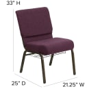 Flash Furniture FD-CH0221-4-GV-005-BAS-GG Extra Wide Stacking Church Chair w/ Plum Fabric Back & Seat - Steel Frame, Gold Vein thumbnail 2