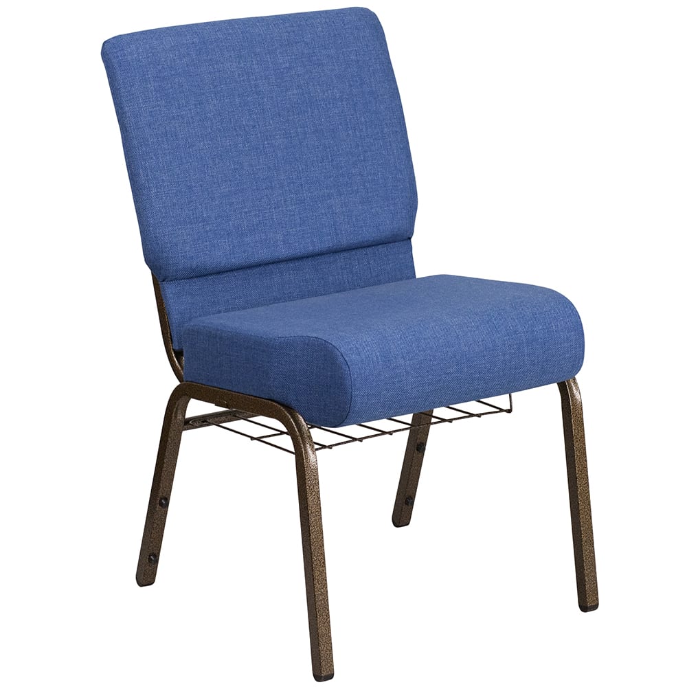 Flash Furniture FD-CH0221-4-GV-BLUE-BAS-GG Extra Wide Stacking Church Chair w/ Blue Fabric Back & Seat - Steel Frame, Gold Vein