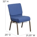 Flash Furniture FD-CH0221-4-GV-BLUE-BAS-GG Extra Wide Stacking Church Chair w/ Blue Fabric Back & Seat - Steel Frame, Gold Vein thumbnail 2