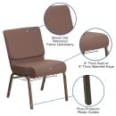 Flash Furniture FD-CH0221-4-GV-BNDOT-BAS-GG Extra Wide Stacking Church Chair w/ Brown Dot Fabric Back & Seat - Steel Frame, Gold Vein thumbnail 6