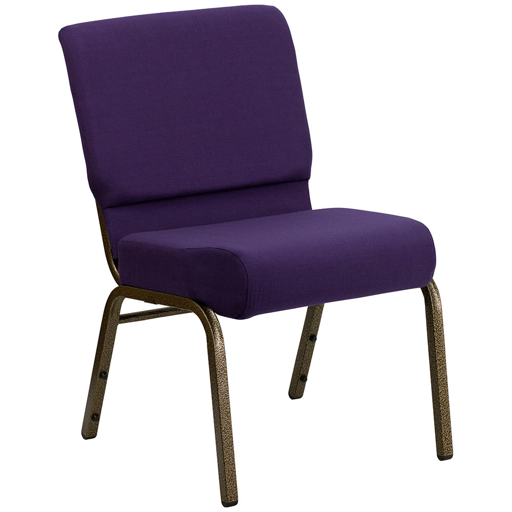 Flash Furniture FD-CH0221-4-GV-ROY-GG Extra Wide Stacking Church Chair w/ Royal Purple Fabric Back & Seat - Steel Frame, Gold Vein