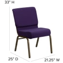 Flash Furniture FD-CH0221-4-GV-ROY-GG Extra Wide Stacking Church Chair w/ Royal Purple Fabric Back & Seat - Steel Frame, Gold Vein thumbnail 2