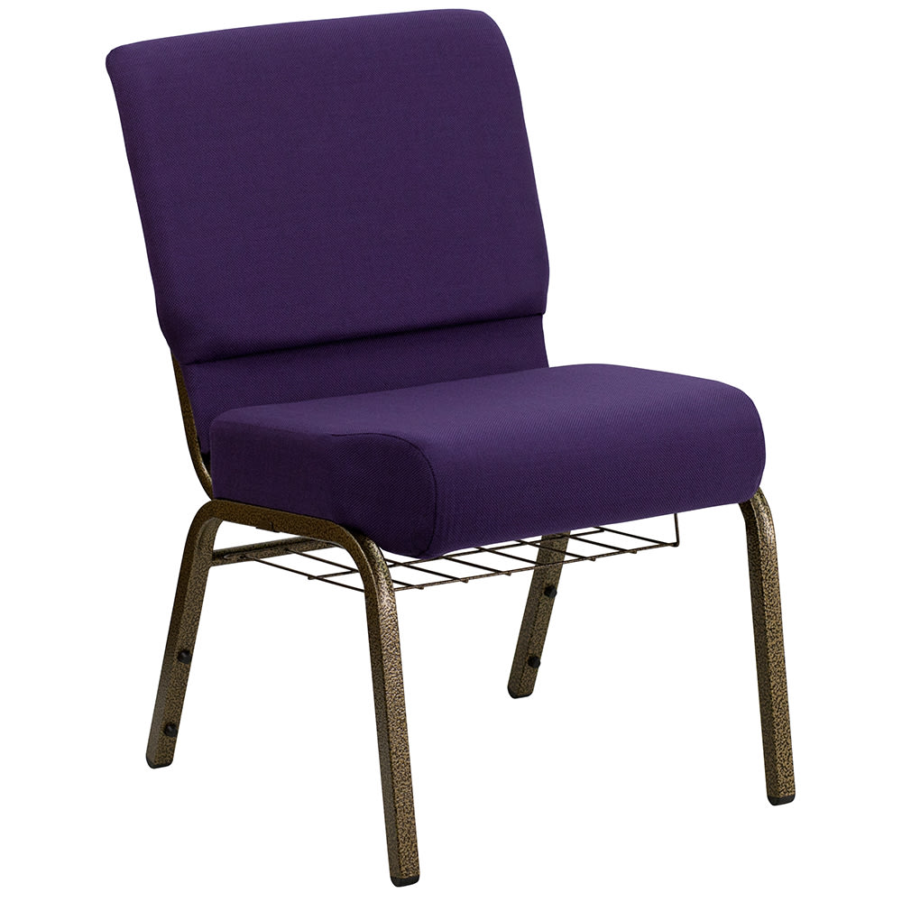 Flash Furniture FD-CH0221-4-GV-ROY-BAS-GG Extra Wide Stacking Church Chair w/ Royal Purple Fabric Back & Seat - Steel Frame, Gold Vein
