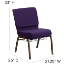 Flash Furniture FD-CH0221-4-GV-ROY-BAS-GG Extra Wide Stacking Church Chair w/ Royal Purple Fabric Back & Seat - Steel Frame, Gold Vein thumbnail 2