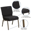 Flash Furniture FD-CH0221-4-GV-S0806-GG Extra Wide Stacking Church Chair w/ Black Dot Fabric Back & Seat - Steel Frame, Gold Vein thumbnail 6