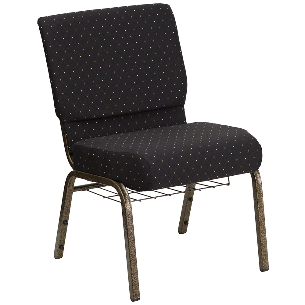 Flash Furniture FD-CH0221-4-GV-S0806-BAS-GG Extra Wide Stacking Church Chair w/ Black Dot Fabric Back & Seat - Steel Frame, Gold Vein