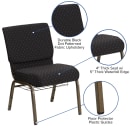Flash Furniture FD-CH0221-4-GV-S0806-BAS-GG Extra Wide Stacking Church Chair w/ Black Dot Fabric Back & Seat - Steel Frame, Gold Vein thumbnail 6