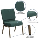 Flash Furniture FD-CH0221-4-GV-S0808-GG Extra Wide Church Chair w/ Hunter Green Dot Fabric Back & Seat - Steel Frame, Gold Vein thumbnail 6