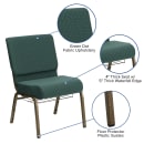 Flash Furniture FD-CH0221-4-GV-S0808-BAS-GG Extra Wide Church Chair w/ Hunter Green Dot Fabric Back & Seat - Steel Frame, Gold Vein thumbnail 6