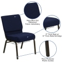 Flash Furniture FD-CH0221-4-GV-S0810-BAS-GG Extra Wide Church Chair w/ Navy Blue Dot Fabric Back & Seat - Steel Frame, Gold Vein thumbnail 6
