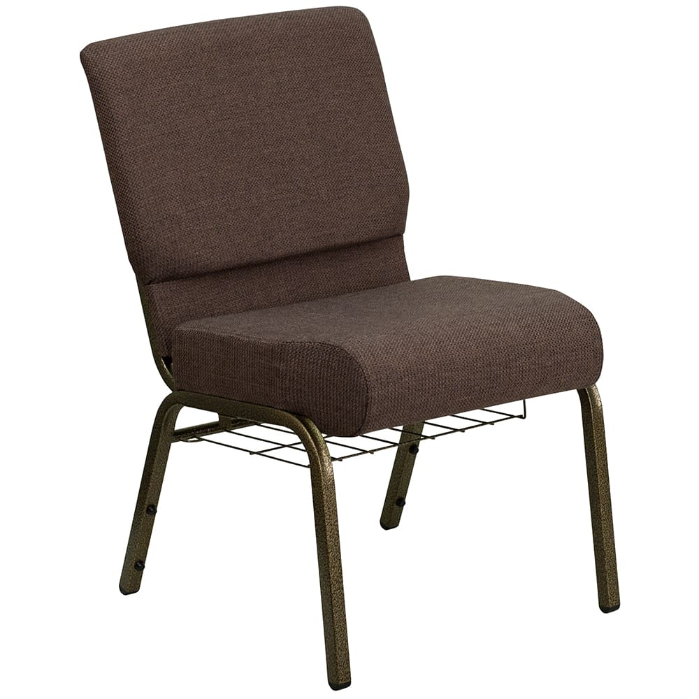 Flash Furniture FD-CH0221-4-GV-S0819-BAS-GG Extra Wide Stacking Church Chair w/ Brown Fabric Back & Seat - Steel Frame, Gold Vein