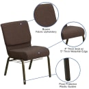 Flash Furniture FD-CH0221-4-GV-S0819-BAS-GG Extra Wide Stacking Church Chair w/ Brown Fabric Back & Seat - Steel Frame, Gold Vein thumbnail 6