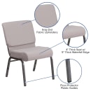 Flash Furniture FD-CH0221-4-SV-GYDOT-GG Extra Wide Stacking Church Chair w/ Gray Dot Fabric Back & Seat - Steel Frame, Silver Vein thumbnail 6