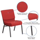 Flash Furniture FD-CH0221-4-SV-RED-GG Extra Wide Stacking Church Chair w/ Red Fabric Back & Seat - Steel Frame, Silver Vein thumbnail 6