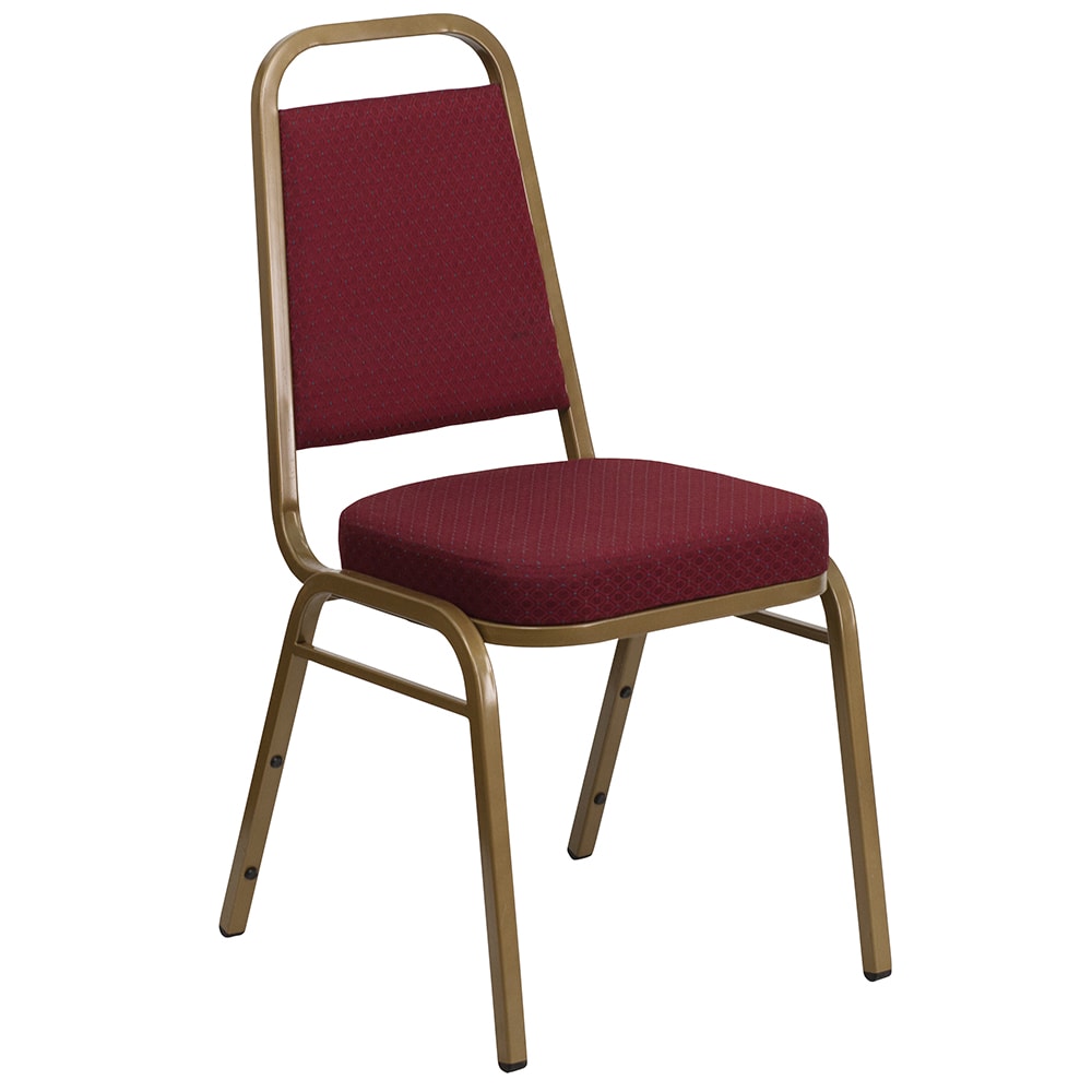Flash Furniture FD-BHF-1-ALLGOLD-0847-BY-GG Stacking Banquet Chair w/ Burgundy Patterned Vinyl Back & Seat - Steel Frame, Gold